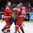 OSTRAVA, CZECH REPUBLIC - MAY 14: Sweden's Nicklas Danielsson #44 gets tangled up with Russia's Anton Belov #77 and Andrei Mironov #94 during quarterfinal round action at the 2015 IIHF Ice Hockey World Championship. (Photo by Andrea Cardin/HHOF-IIHF Images)

